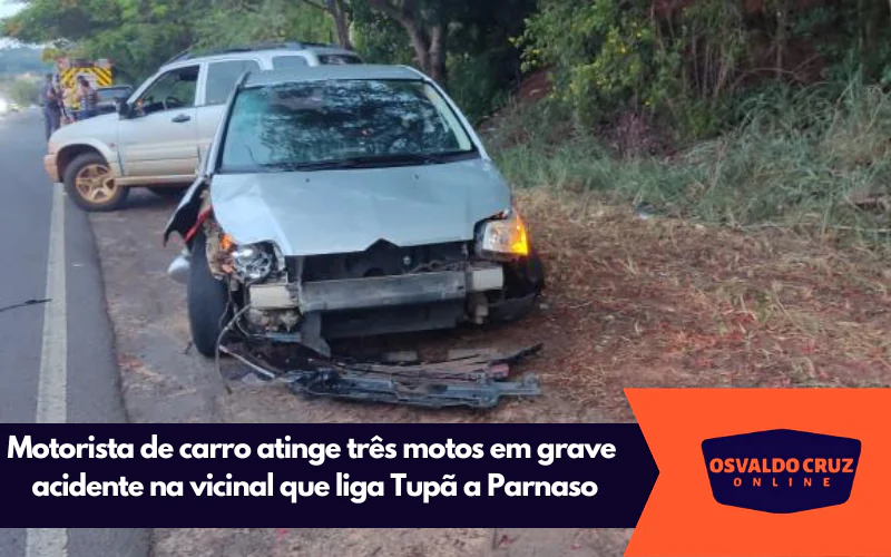 Motorista atinge três motos em grave acidente na vicinal que liga Tupã a Parnaso